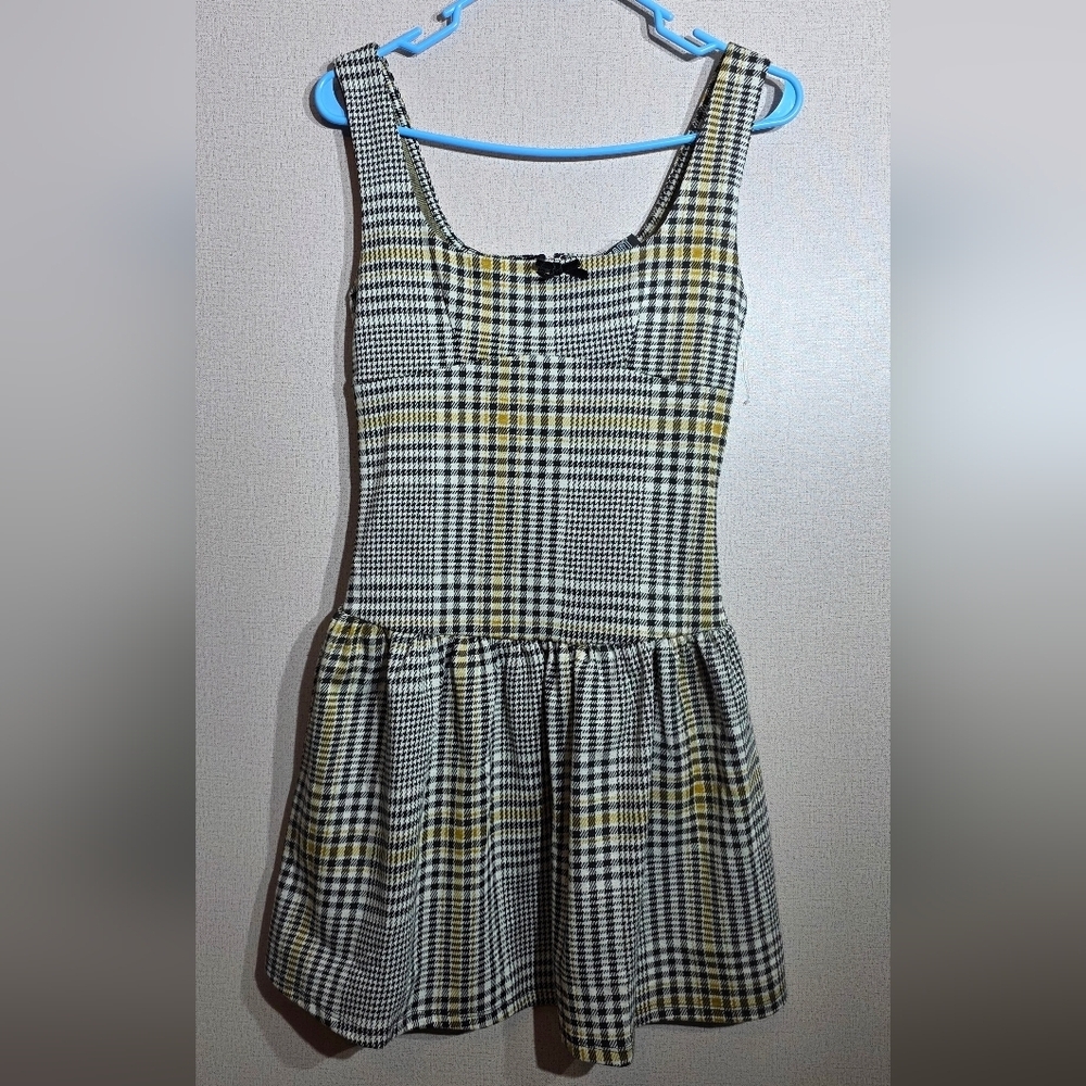 Derek Heart Kids Plaid Dress - Black, White, Yellow